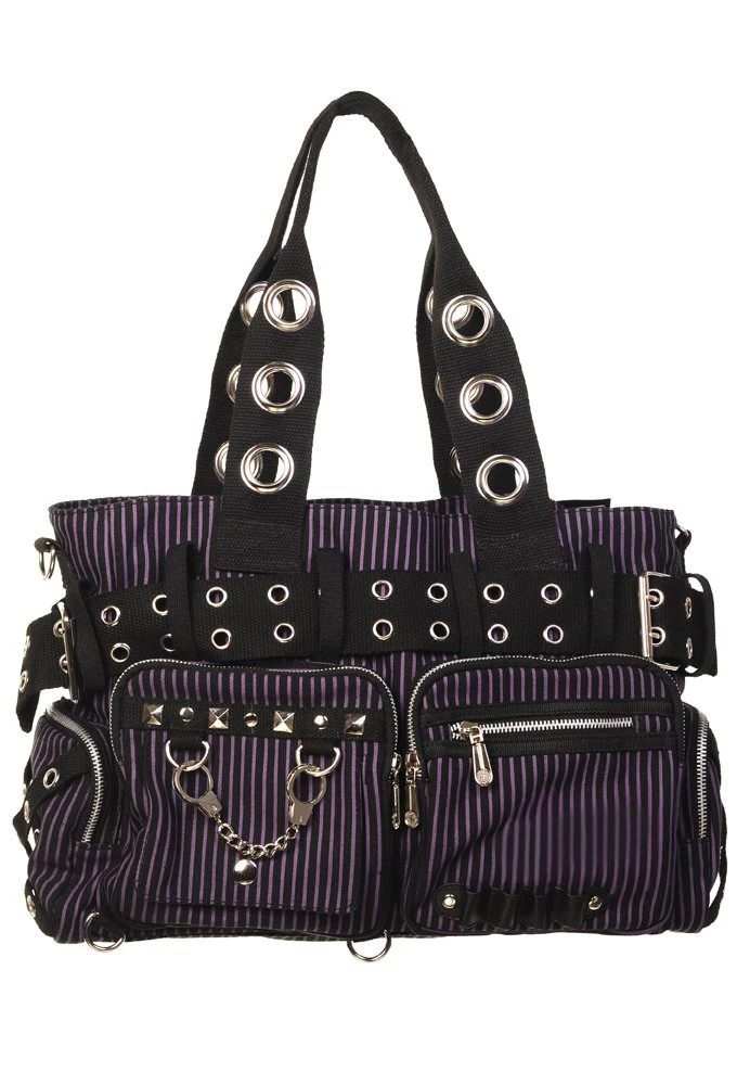 Punk Zip Stripe Handbag Purple 1 Punk Zip Stripe Handbag Purple