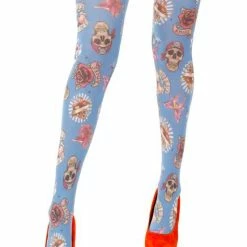 Skull & Roses Printed Tights