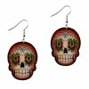 Red Sugar Skull Dangle Earrings